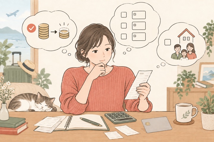 支払いの費用や利用条件を確認する人のイラスト（AI生成イメージ）